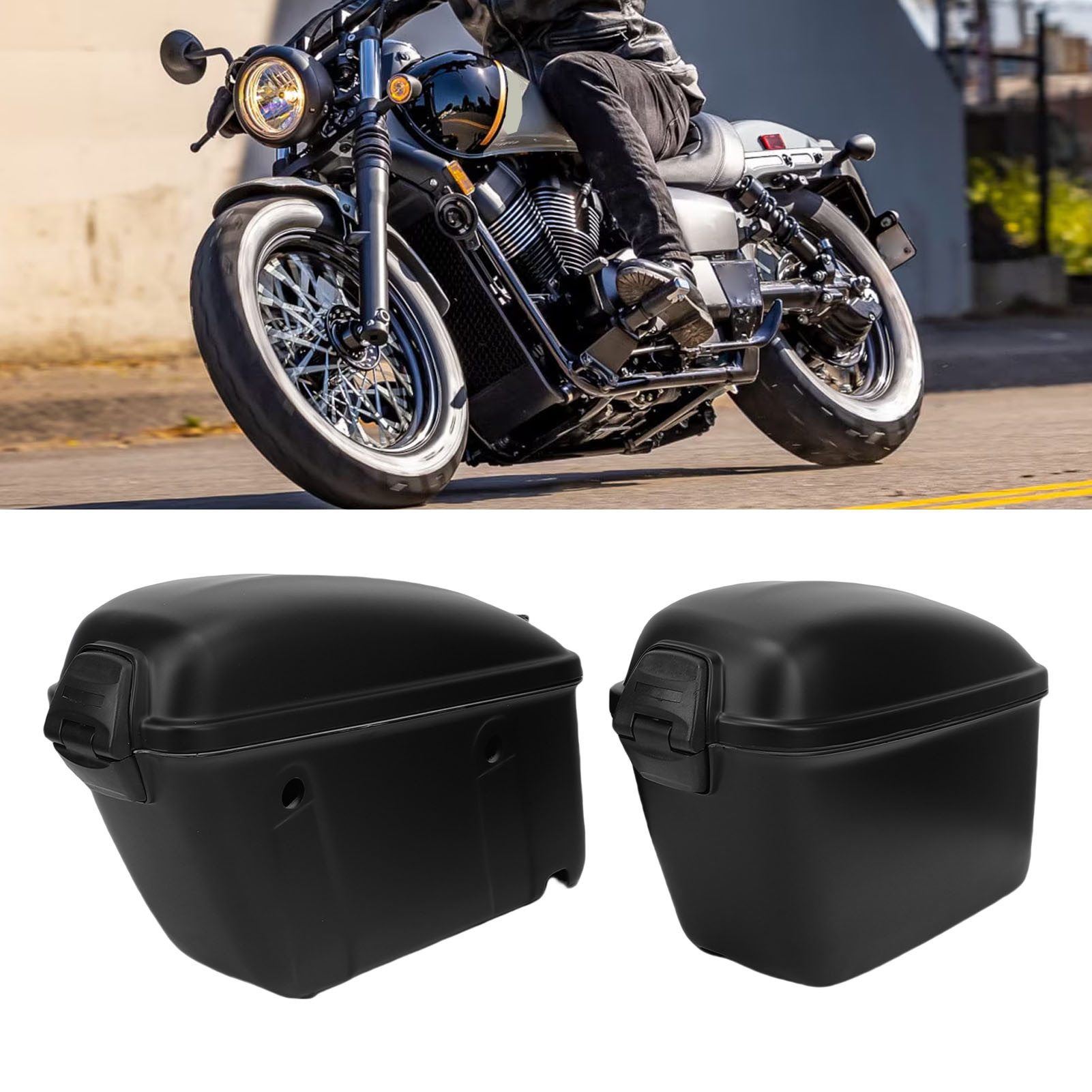 Motorcycle Gear Backpack - 22L バイク用ハードサドルバッグ ロック付き 頑丈なABS防水ユニバーサルサイドケース ほとんどのバイクに対応 マットブラック